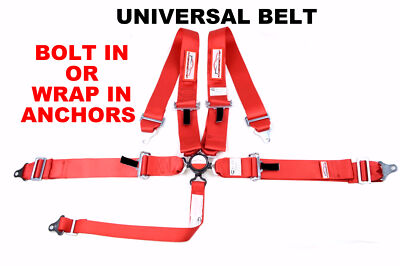 CAM LOCK RACING HARNESS SEAT BELT 3'' SFI 16.1 UNIVERSAL 5 PT ROLL BAR MOUNT RED