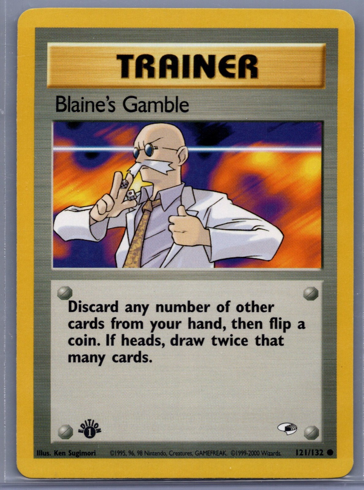 Pokemon TCG 1st Edition Gym Heroes Blaine's Gamble Trainer 121/132 NM