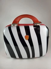 Heys Zebra Print Cosmetic Hard Case Carry On Metallic  12” X 9” No Strap Used