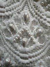 HEAVILY BEADED PEARL EVENING WEDDING DRESS M IVORY WINTER VTG SCALA GORGEOUS