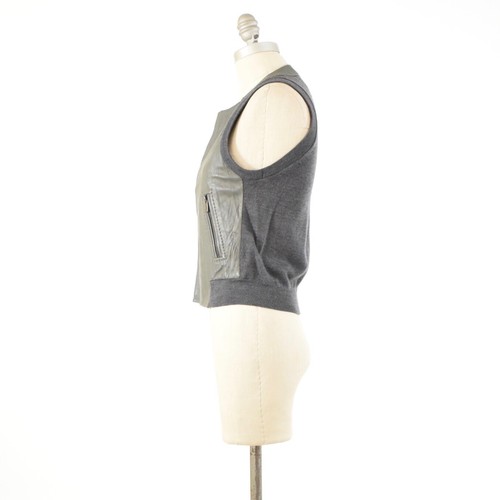 BCBG Max Azria Vest Jacket XS Gray Leather Moto Wool Sleeveless Sweater Vest - Picture 7 of 9