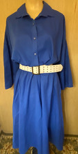 Vintage 70s Solid Blue Shirt Dress Size L Side Pockets Made in USA