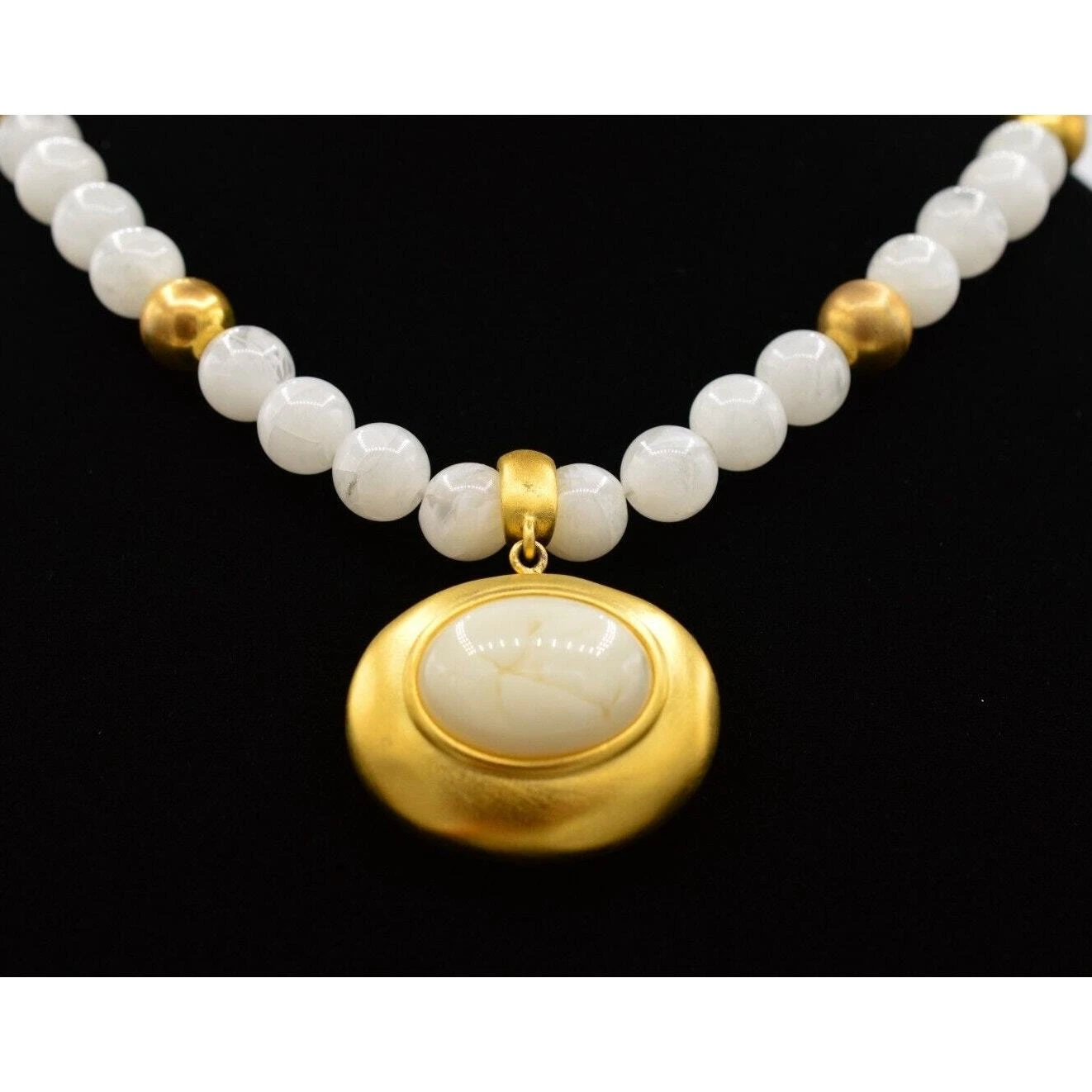 Givenchy Collana Vintage Cabochon Collare Oro Spazzolato Perline Firmata NOS Bin3B