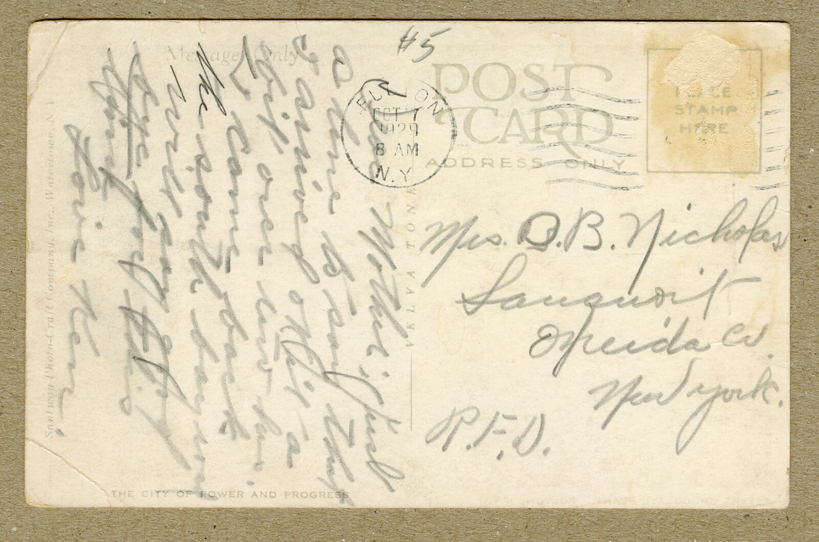 Vintage Postcard Peters Chocolate Nestle Chocolate Plant Fulton NY  1929 Posted