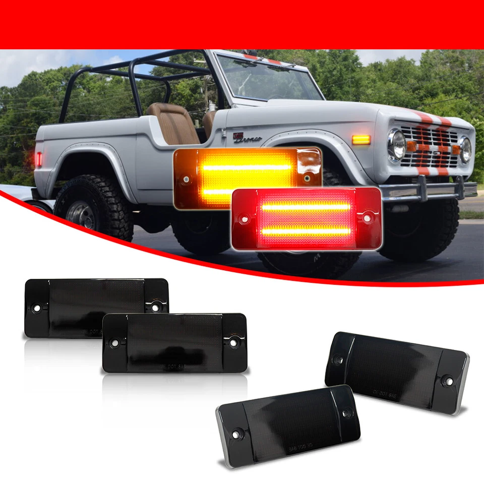 Luces de señalización laterales LED rojas traseras ámbar delanteras de lente de humo para Ford Bronco 1970-1977 Foto 4 de 4