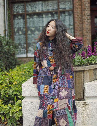 cotton coat dress geometric patch work ethnic wear sz m-l VTG button down pocket - Picture 1 of 10