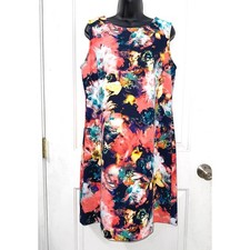 Worthington Women's Bright Pink Floral Midi to Knee Length Sheath Dress Size M