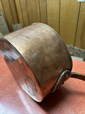 HOAN VINTAGE FRENCH COPPER Stock Pot 8 Qt TIN LINED BRASS HANDLE FRANCE 9 