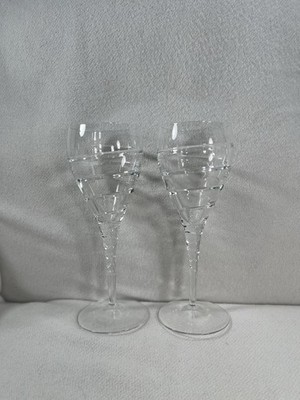 Set 2 Lines Sierra Crystal Wine Glasses Swirl Cut Design 24% Lead Crystal