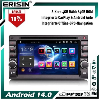 8-Kern 64GB Android 14 Doppel Din Autoradio GPS Navi CarPlay DVD WiFI DAB BT 5.0