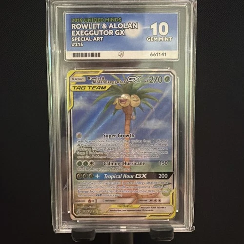 Rowlet & Alolan Exeggutor GX 215 ACE 10 Perfect Subgrades Alt Art Pokémon