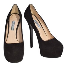 PRADA Black Suede Stiletto Platform Heels Pumps EU 37.5 Made in Italy