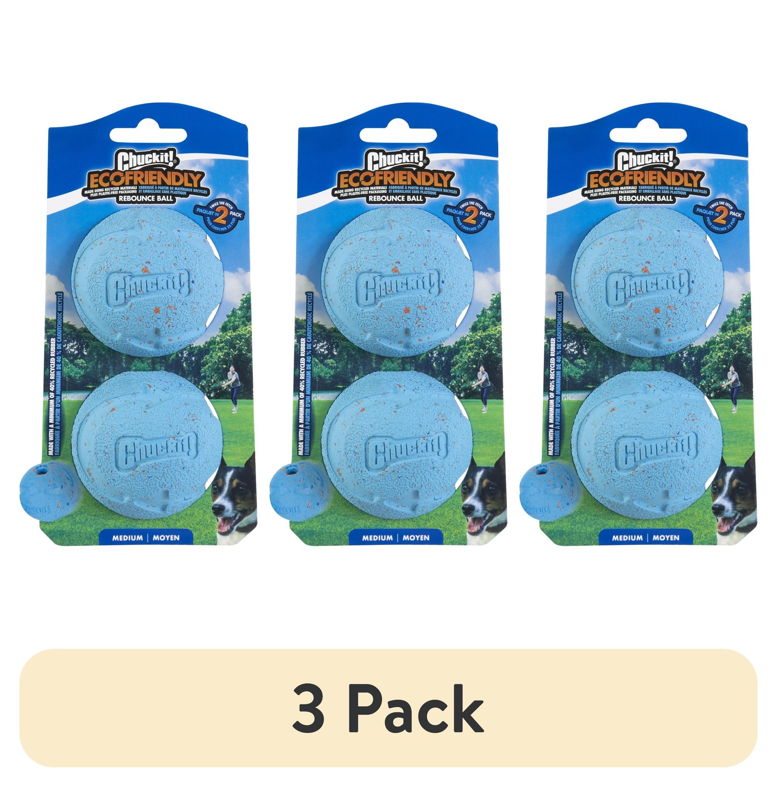 (3 pack) Chuckit! Ecofriendly Rebounce Rubber Ball Fetch Dog Toy, Medium (2.5")
