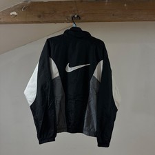 Vintage 90s Nike Nylon Track Jacket Big Embroidered Logo Black Mens Size M
