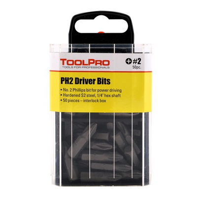 #ad ToolPro 50 Piece Phillips Head Bit Set S2 Steel with Interlocking Storage Box $26.99