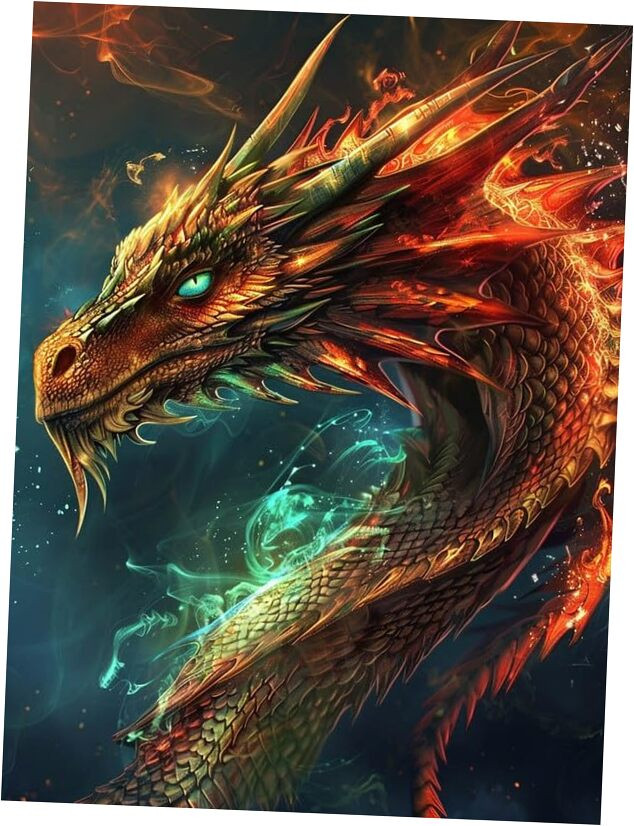 5D Diamond Art Kits for Adults Green-Eyed Dragon, Full Drill Diamond Art
