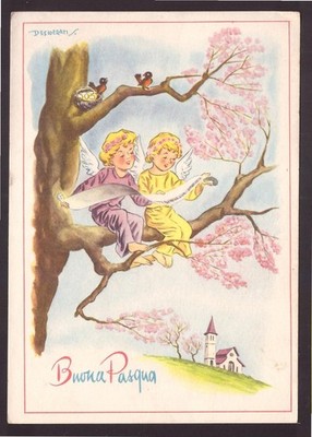 Happy Easter - Illustrator DESIRED - Angels on flowery branch - Ediz. FAVI