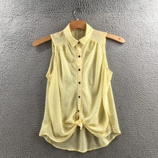 Jolt Blouse Shirt Womens Medium Yellow White Sleeveless Button Front Striped Top