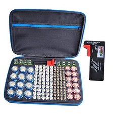 Battery Organizer Storage Case with Tester:Battery Holder Box Garage blue