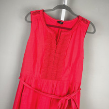 Talbots Maxi Dress Womens 12 Coral Eyelet Trim Sleeveless Long Boho 100% Cotton