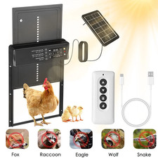 Aluminum Solar Power Auto Chicken CoopDoor Timer Light Sensor LCD Display Remote