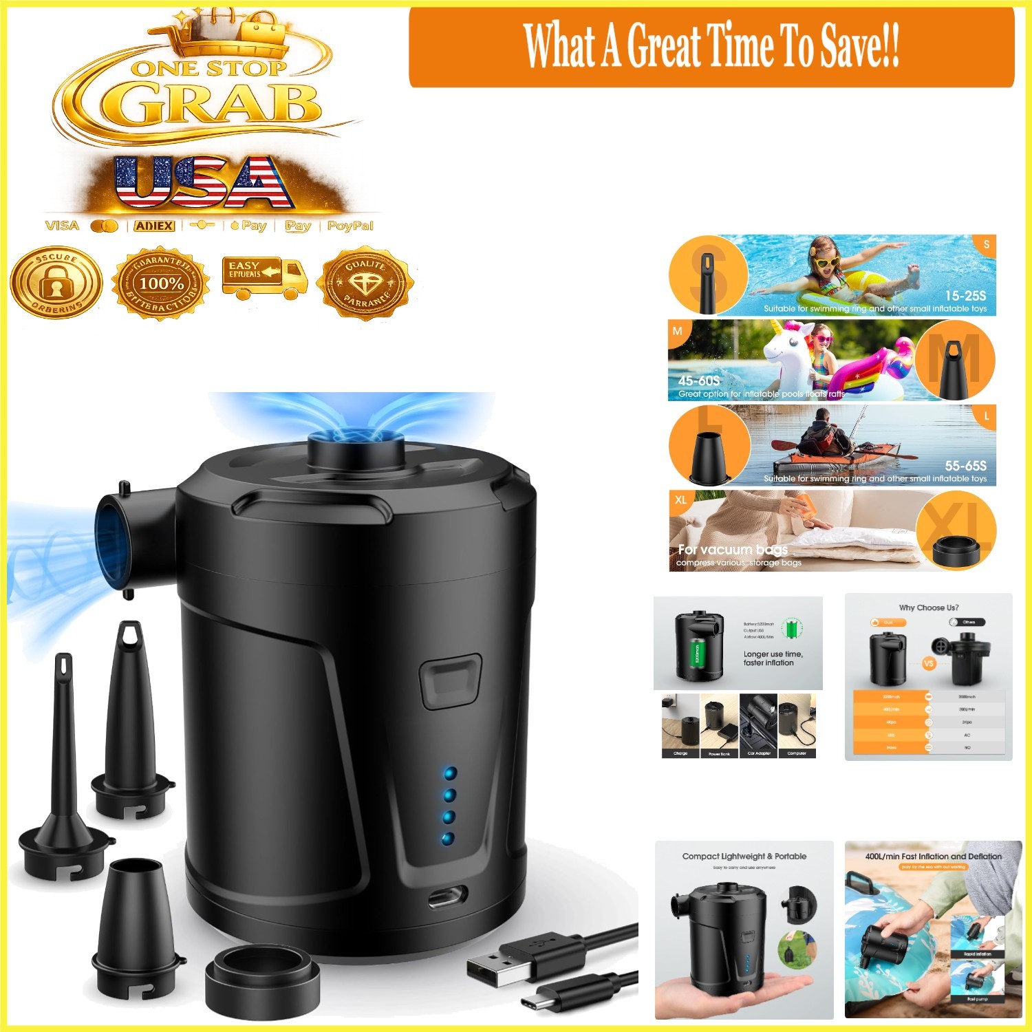 Rechargeable Cordless Air Pump for Inflatables & Air Mattres