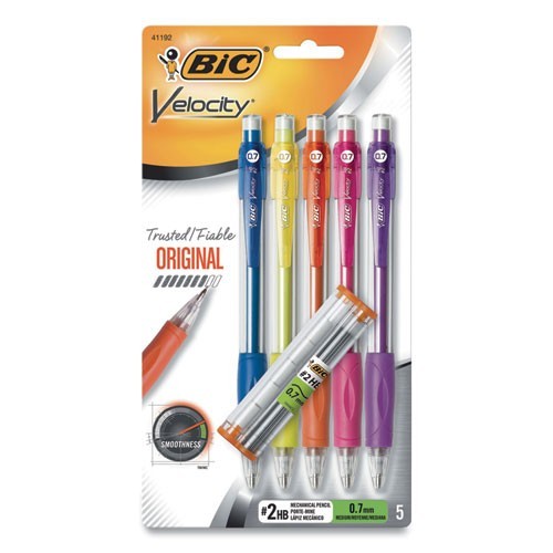 BIC Velocity Original Mechanical Pencil, 0.7 mm, HB (#2), Black Lead, 5/Pack