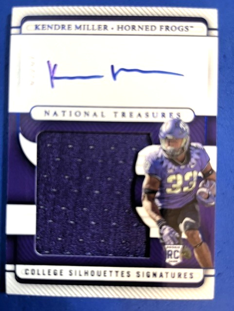 Kendre Miller '23 National Treasures Silhouettes Sigs AUTO PATCH Blue /49 RC view 1