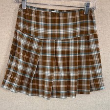 Beautees Girls Sz 12 Brown Teal Plaid Short Skirt/Skort Size 12 Pleated Preppy