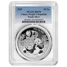 2025 10 Yuan Silver Chinese Panda .999 30g PCGS MS70 Blue Label