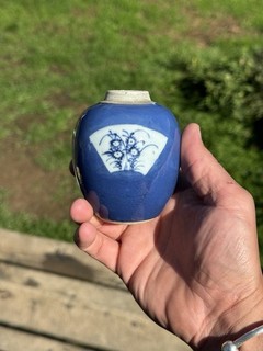 CHINESE KANGXI PERIOD POWDER BLUE PORCELAIN JAR WITH PANEL FLOWERS QING DYNASTY