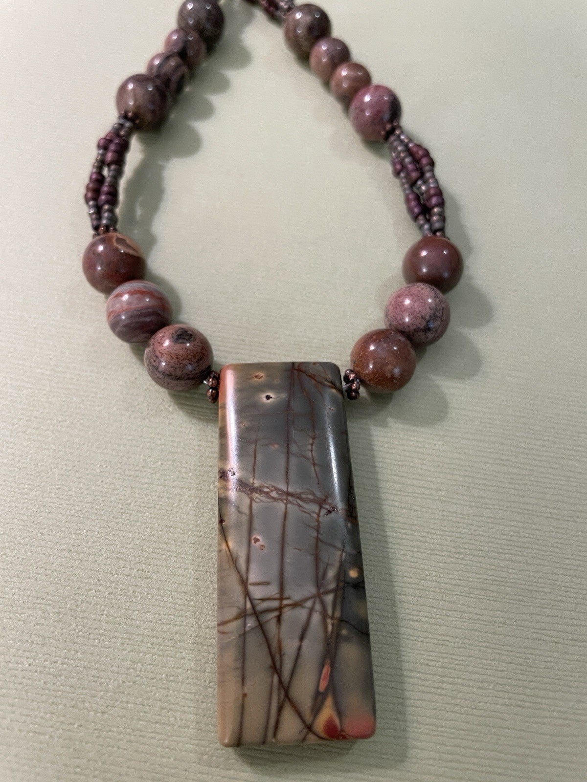 Red Creek Jasper Necklace Rectangular Pendant Gra… - image 11
