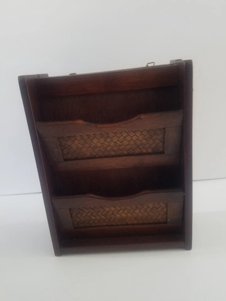 Vintage Hidden Keyholder Cabinet Style Mail Holder W Woven Wood Front - Image 3 of 4
