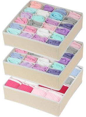  Closet Drawer Organizer for Clothes, Socks and Underwear, 3 Pack, Beige 