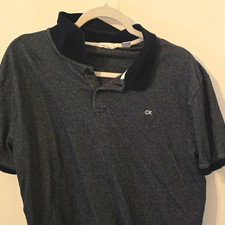 Calvin Klein Men's XL Solid Polo Shirt Black/Gray Short Sleeve Logo Button