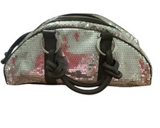VINTAGE BCBG Nights Silver Sequin Hand Bag Solid Zip