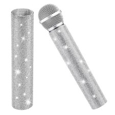 Rhinestone Microphone Sleeve   18.3 cm Length x 3.8 Diameter , Silver
