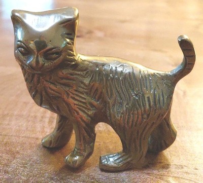 Vintage Solid Brass Standing Cat Figurine 3''