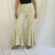 70s Lilli Diamond of California Ivory and Silver Lace Bell Bottoms