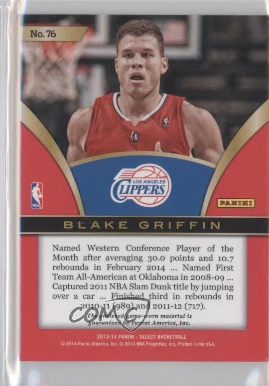 2013-14 Panini Select Select Swatches Blake Griffin #76 - Image 2 of 2