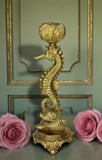 Bougeoir Bougeoire Style Hollandais Hippocampe Coquillage Sur Socle Or 21Cm