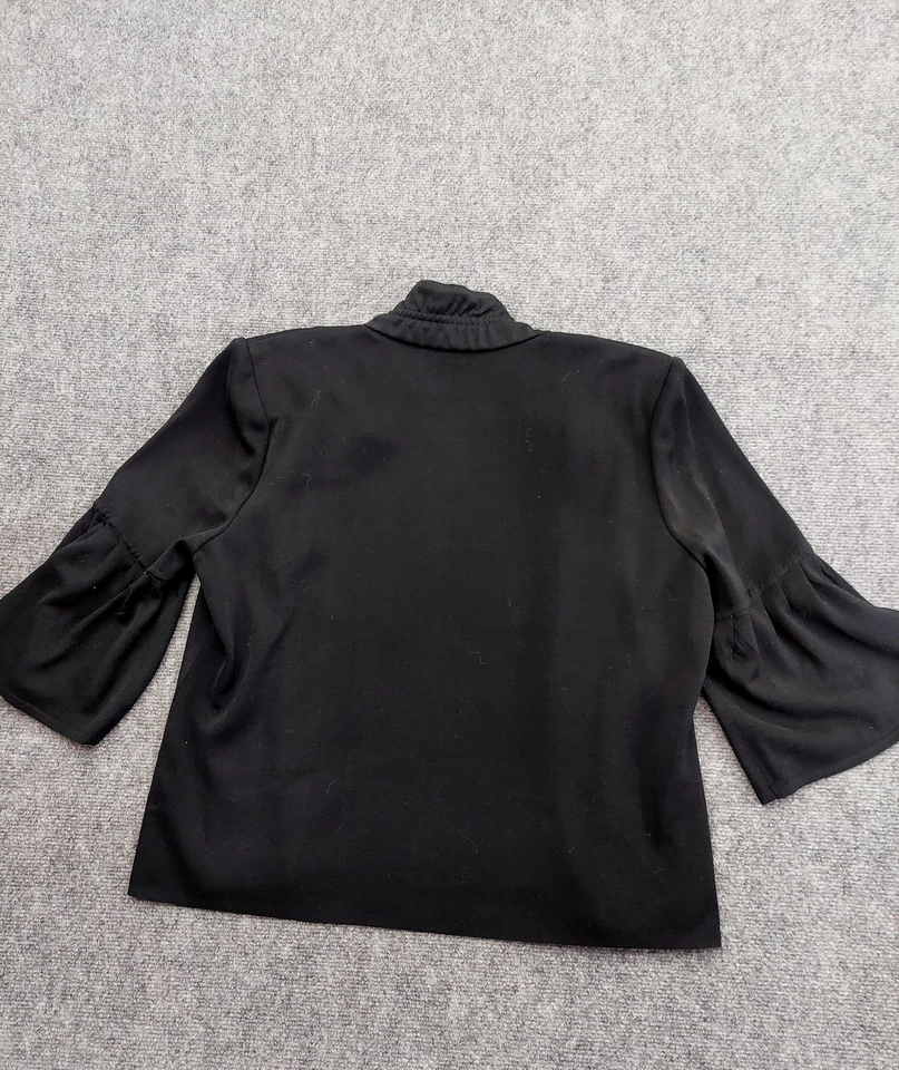 Ming Wang Jacket Womens Petite Large Black Bell Sleeve Ruffle Collar Open Front - Image 3 of 4