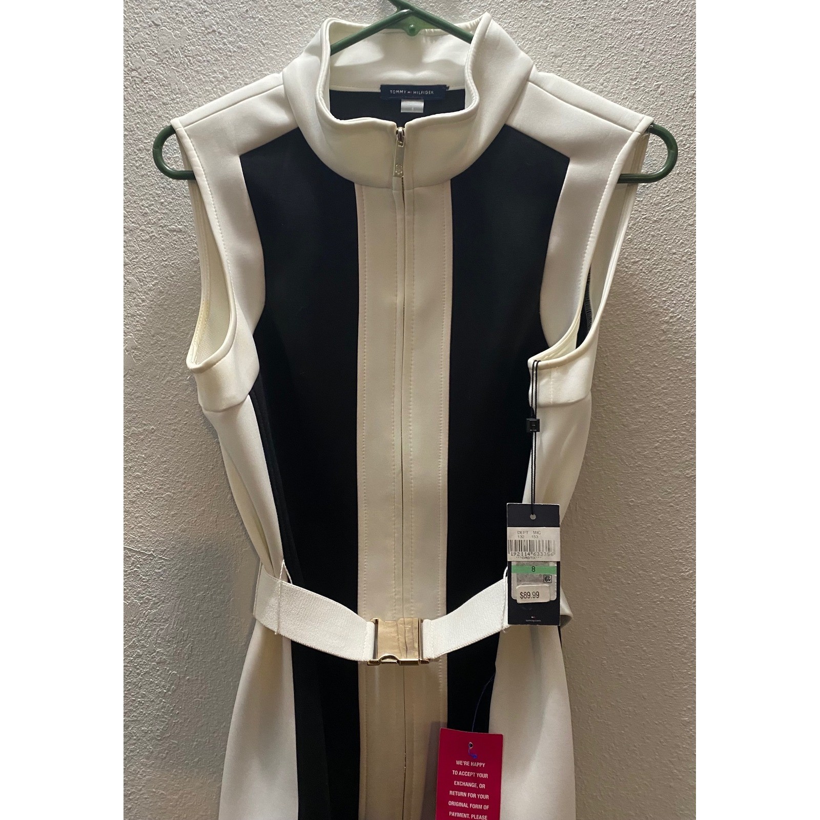 Tommy Hilfiger Women Size 8 Sleeveless Zip Front Sheath Dress White Black NWT thumbnail 3