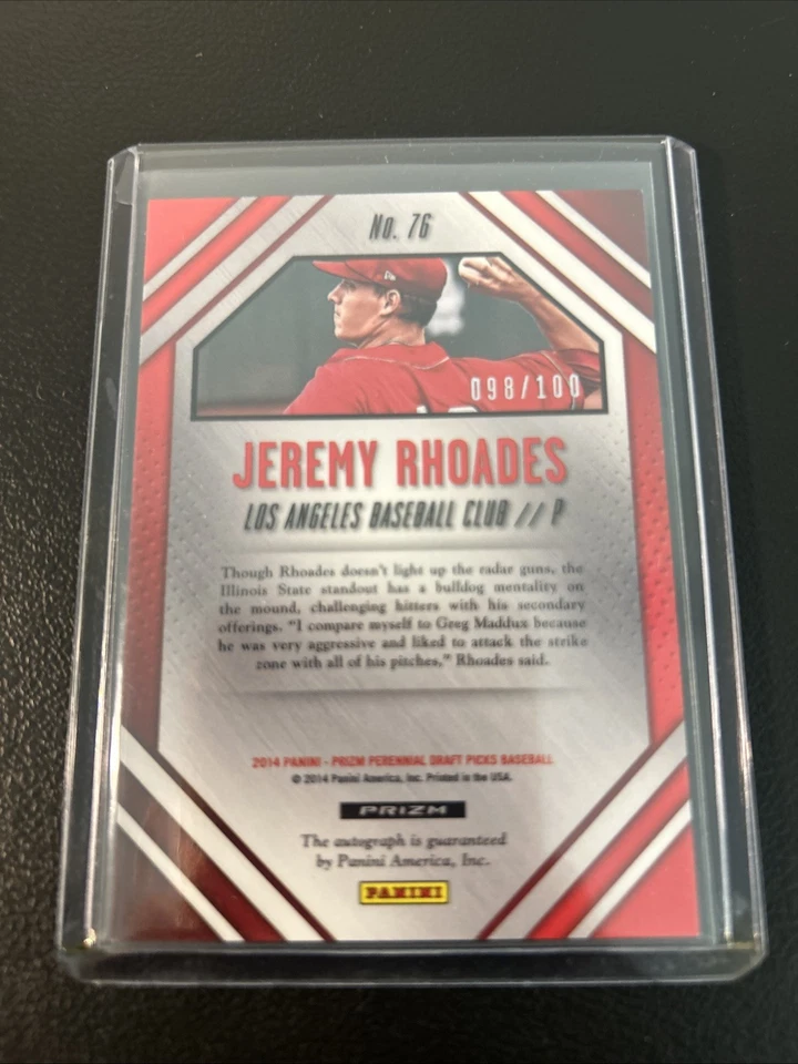 2014 Panini Prizm Perennial DP Prospect Sig. Red #76 Jeremy Rhoades/100 Auto - Image 2 of 2