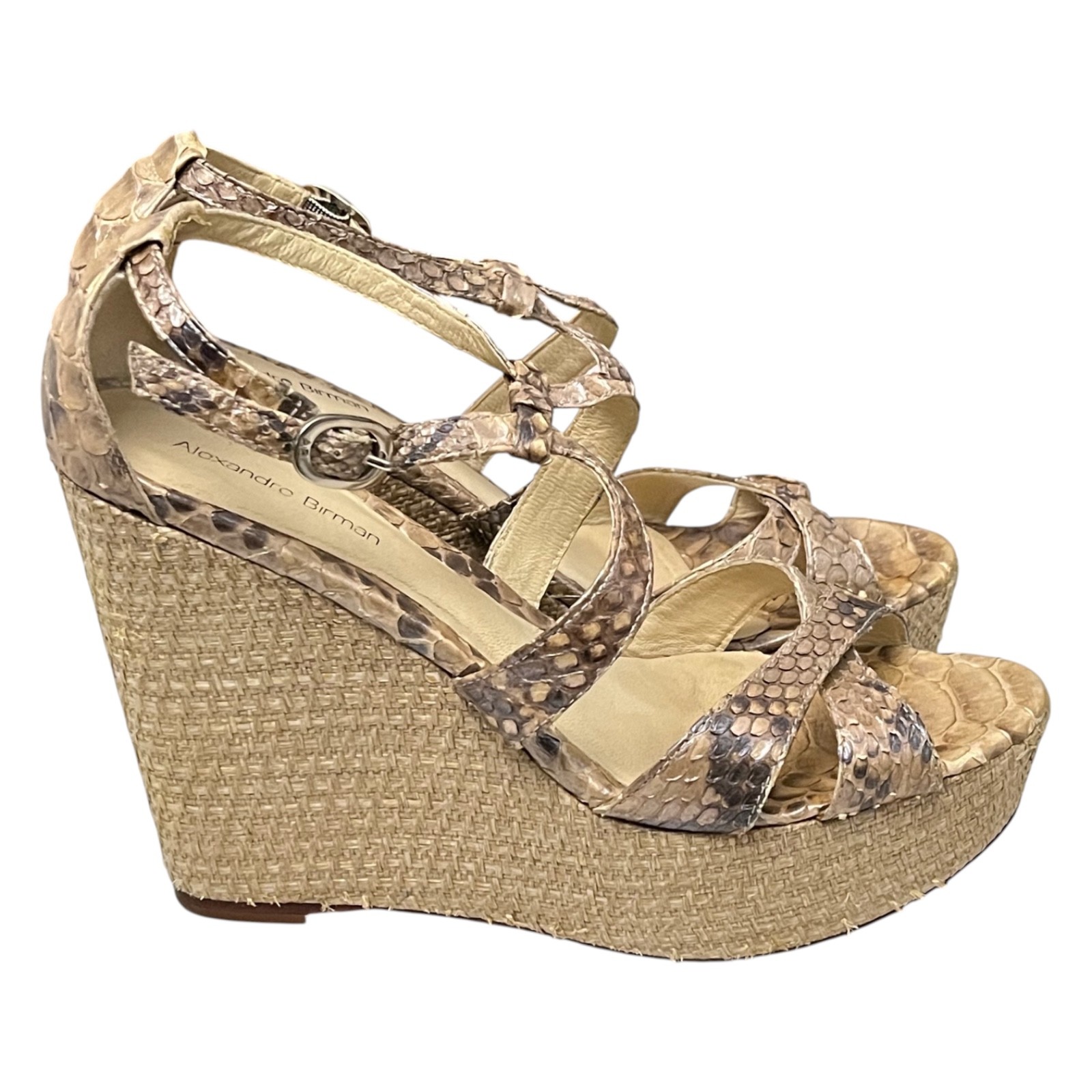 Alexandre Birman Python Wedge Sandals 7.5 Raffia … - image 13
