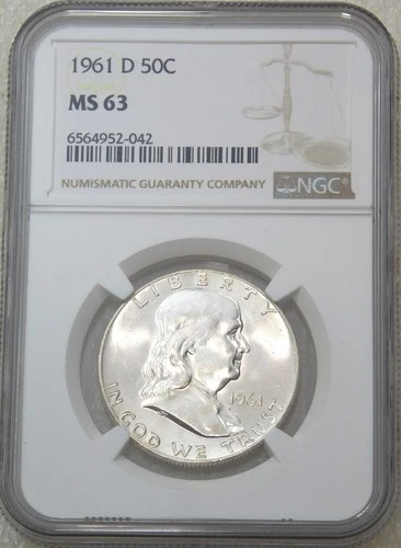 1961-D Franklin Half Dollar NGC MS63 95% FBL Frosty White PQ New Holder #P255F