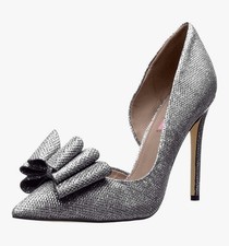 Betsey Johnson Women's Prince D'Orsay Pump Size 6 Silver Glitter High Heel Shoes