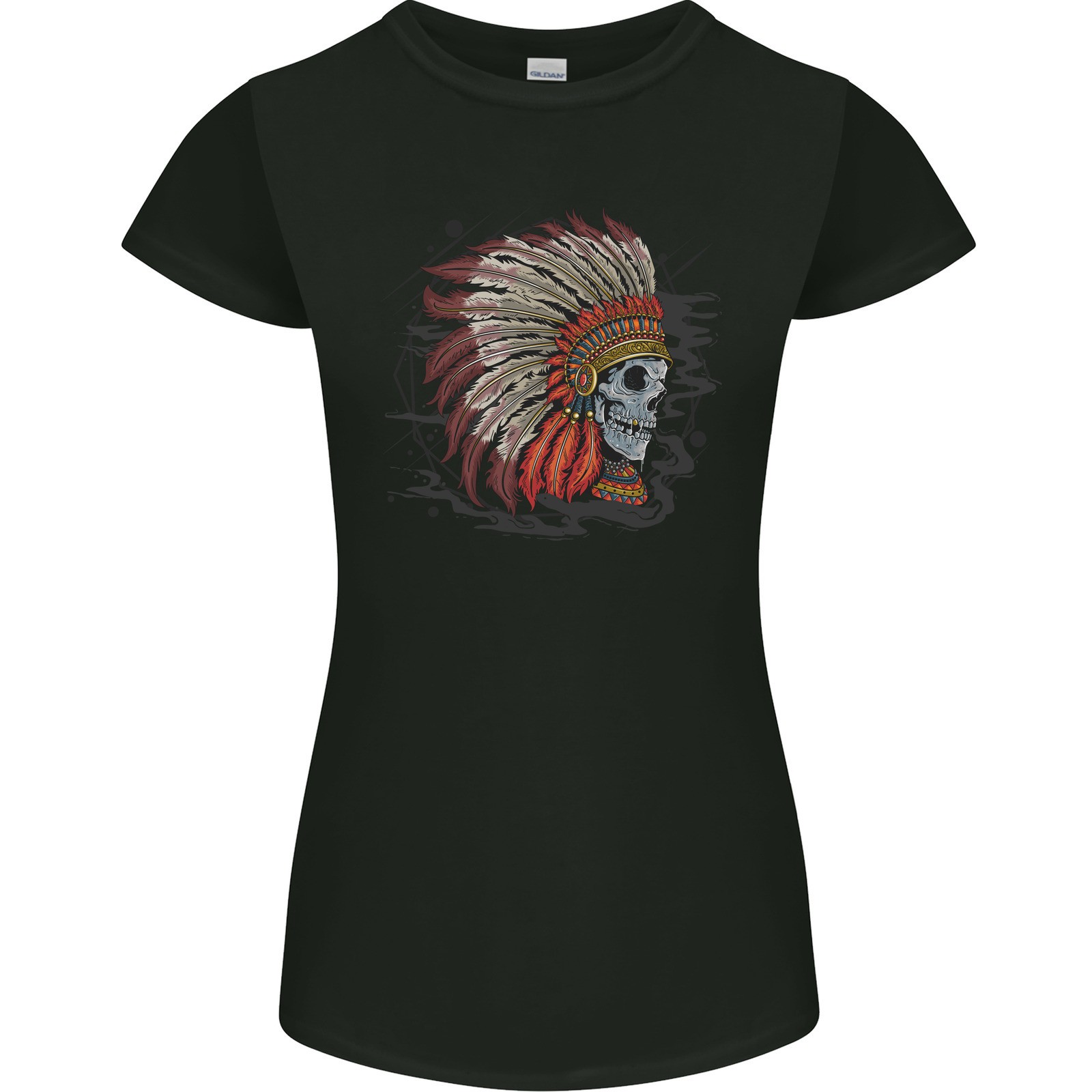 Camiseta De Mujer Petite Con Calavera De Indio Y Plumas Nativo Americano