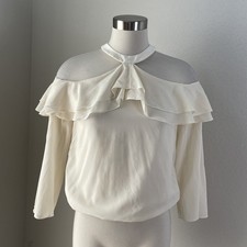Alice + Olivia Blouse Womens Small Silk Off Shoulder Ruffle Cold Shoulder Top