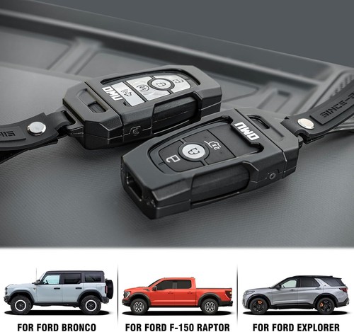 Matel For Ford Bronco F-150 Raptor Explorer, Key Fob Case Protector w/ Keychain - Picture 5 of 8